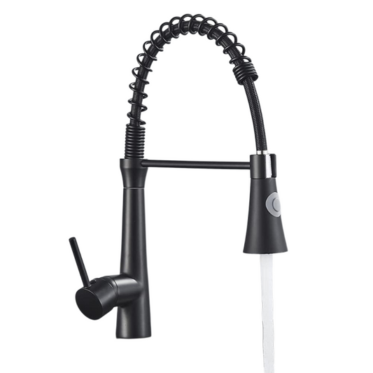 SS304 Kitchen Sink Mixer Faucet - Deck Mounted Spring Hose Tap with Connecting Hoses, Crest Series, Matte Black Finish