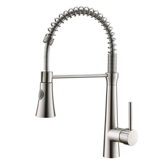 SS304 Kitchen Sink Mixer Faucet - Deck Mounted Spring Hose Tap with Connecting Hoses, Crest Series, Silver Finish