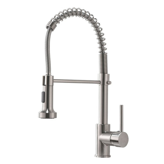 SS304 Kitchen Sink Mixer Faucet - Deck Mounted Spring Hose Tap with Connecting Hoses, Chrome Finish