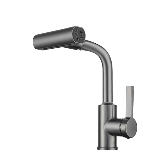 Cold Water Kitchen Sink Tap with 4 Water Flow Functions – Heavy-Duty SS304 Stainless Steel Gun Grey Finish Deck-Mounted Sink Faucet – Robo Series