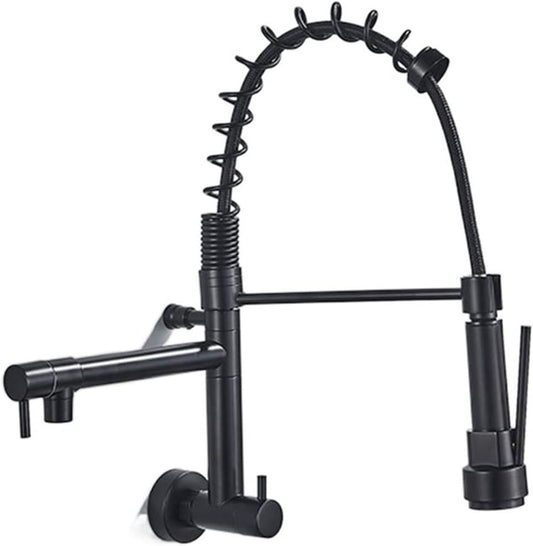 Cold Water Sink Cock with Spring Neck and Spout | Heavy-Duty SS304 Stainless Steel Black Finish Kitchen Sink Faucet and Spout | Wall-Mounted Tap