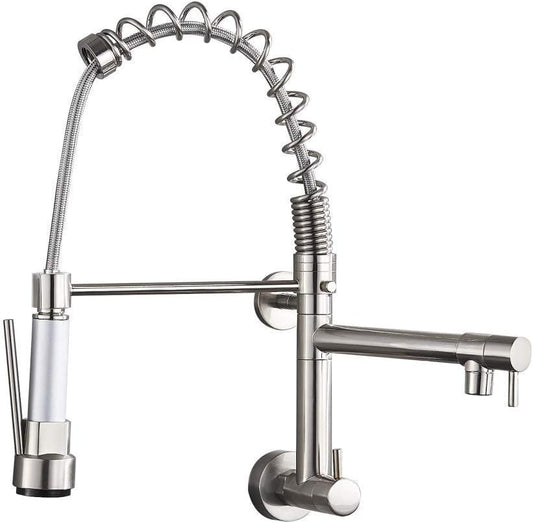 Cold Water Sink Cock with Spring Neck and Spout | Heavy-Duty SS304 Stainless Steel Chrome Finish Kitchen Sink Faucet and Spout | Wall-Mounted Tap