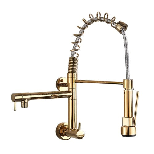 Cold Water Sink Cock with Spring Neck and Spout | Heavy-Duty SS304 Stainless Steel Gold Finish Kitchen Sink Faucet and Spout | Wall-Mounted Tap