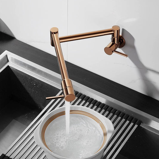 Wall-Mounted Pot Filler Faucet - Dual Handle SS304 Kitchen Wall Tap (Brushed Rose Gold Finish)