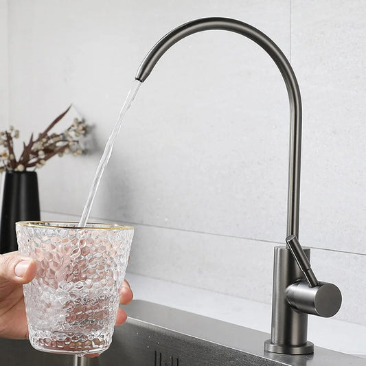 Deck-Mounted RO Tap with Connecting Hose | Heavy-Duty SS304 Water Purifier Faucet in Gun Grey Finish & Electro Coating | Leak-Proof RO Dispenser Tap for Homes & Commercial Usage