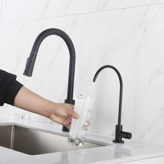 Deck-Mounted RO Tap with Connecting Hose | Heavy-Duty SS304 Water Purifier Faucet in Matte Black Finish & Powder Coating | Leak-Proof RO Dispenser Tap for Homes & Commercial Usage
