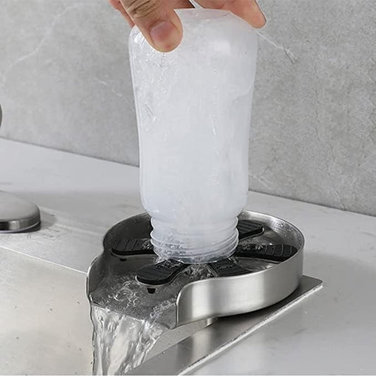 SS304 Automatic Glass Rinser with 2-Way Valve & Connection Hose | Made from Heavy-Duty SS304 | Sink-Mounted High-Pressure Bottle & Glass Washer | 360° Rinse for Kitchen, Bar & Commercial Use
