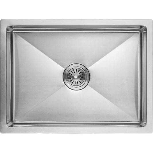 18x16x9 Inch Handmade Kitchen Sink - SS304 Stainless Steel, Brushed Silver, with Coupling