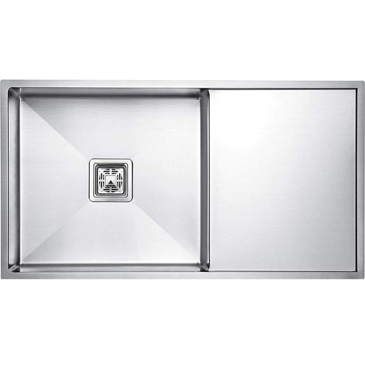 37x18x9-Inch Hand Made Single-Bowl Kitchen Sink with Drainboard & Coupling | Premium SS304 Stainless Steel Construction in Brushed Silver Finish | Durable & Stylish Sink for Modern Kitchens