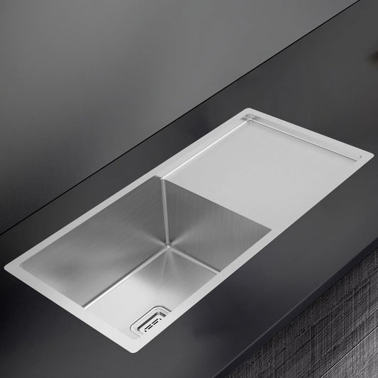 37x18x9-Inch Hand Made Single-Bowl Kitchen Sink with Drainboard & Coupling | Premium SS304 Stainless Steel Construction in Brushed Silver Finish | Durable & Stylish Sink for Modern Kitchens