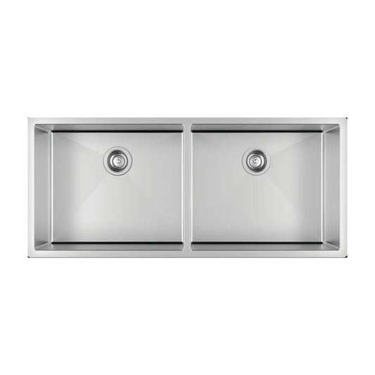 45x20x9-Inch Hand Made Double-Bowl Kitchen Sink with Coupling | Premium SS304 Stainless Steel Construction in Brushed Silver Finish | Durable, Stylish & Hygienic Sink for Modern Kitchens