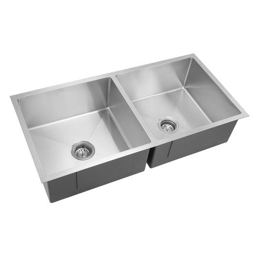 45x20x9-Inch Hand Made Double-Bowl Kitchen Sink with Coupling | Premium SS304 Stainless Steel Construction in Brushed Silver Finish | Durable, Stylish & Hygienic Sink for Modern Kitchens