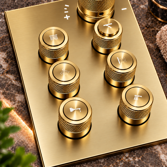 6-Way Thermostatic Diverter Gold Finish, Brass Made, Wall-Mounted - For Bathroom & Spa Water Flow & Temperature Control