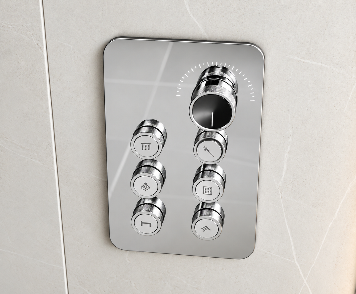 6-Way Thermostatic Diverter Chrome Finish, Brass Made, Wall-Mounted - For Bathroom & Spa Water Flow & Temperature Control
