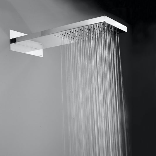 550x225mm Overhead Shower with 2 Functions (Rain & Waterfall Flow) - Heavy-Duty SS304, Chrome Finish, Wall-Mounted