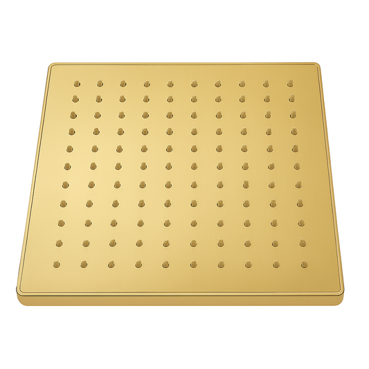 8x8 Inch Super Slim Square Overhead Shower (8mm) - Stainless Steel, Gold Finish, Wall/Ceiling Mounted, Heavy-Duty