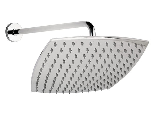 10x10 Inch Curved Square Overhead Shower - Stainless Steel, Chrome Finish, Ultra-Thin 8mm, Wall/Ceiling Mounted