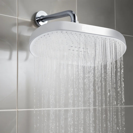 18x12 Inch Rectangular Overhead Shower - ABS Body, Chrome & White Finish, Wall/Ceiling Mounted, Othello Series