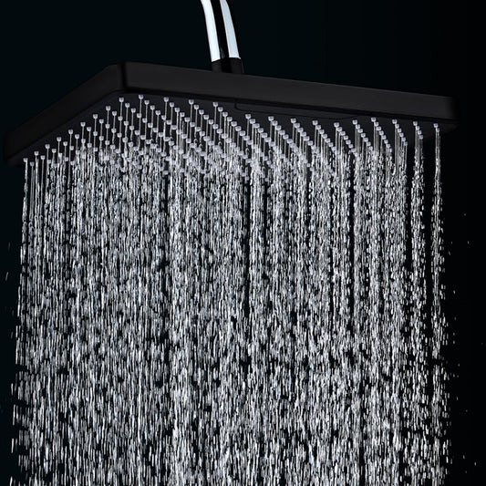 12x10 Inch Rectangular Overhead Shower - ABS Body, Matte Black Finish, Wall/Ceiling Mounted, Ruby Series