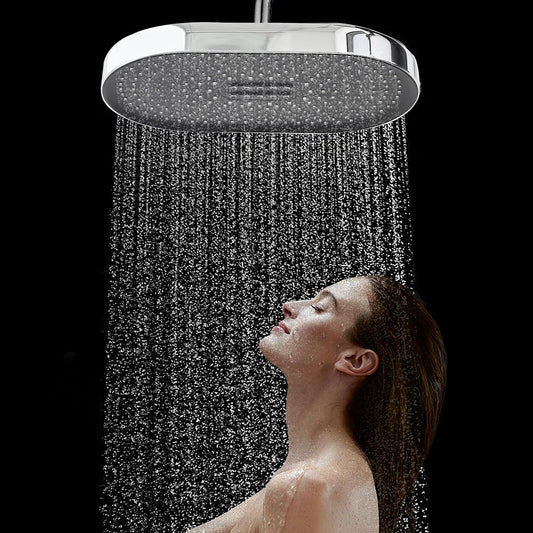 13x9 Inch Rectangular Overhead Shower - ABS Body, Black & Chrome Finish, Wall/Ceiling Mounted, Cuff Series