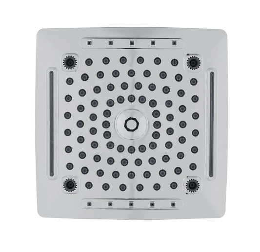 10-Inch Square Overhead Shower with 5 Functions (Rain, Mist, Massage, Mix, Jet) - ABS Body, Chrome Finish, Wall/Ceiling Mounted, Rubbic Series