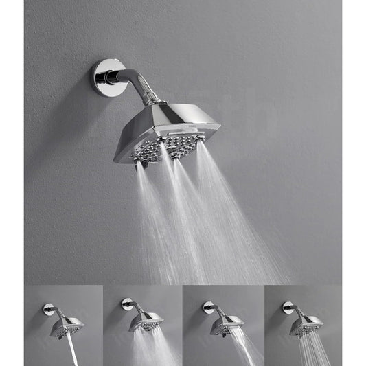 5-Inch Square Overhead Shower with 5 Functions (Rain, Mist, Massage, Mix, Jet) - ABS Body, Chrome Finish, Wall/Ceiling Mounted, Rubbic Series