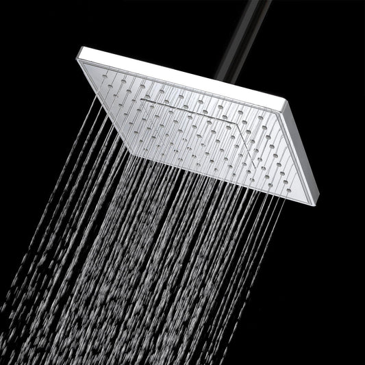 8x8 Inch Square Overhead Shower with 3 Functions (Rain, Mist, Massage) - ABS Body, Chrome Finish, Wall/Ceiling Mounted, Twister Series