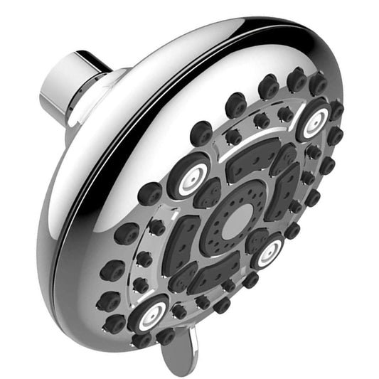 5-Inch Round Overhead Shower with 6 Functions - ABS Body, Chrome Finish, Wall/Ceiling Mounted, Crystal Series