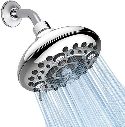 5-Inch Round Overhead Shower with 6 Functions - ABS Body, Chrome Finish, Wall/Ceiling Mounted, Crystal Series