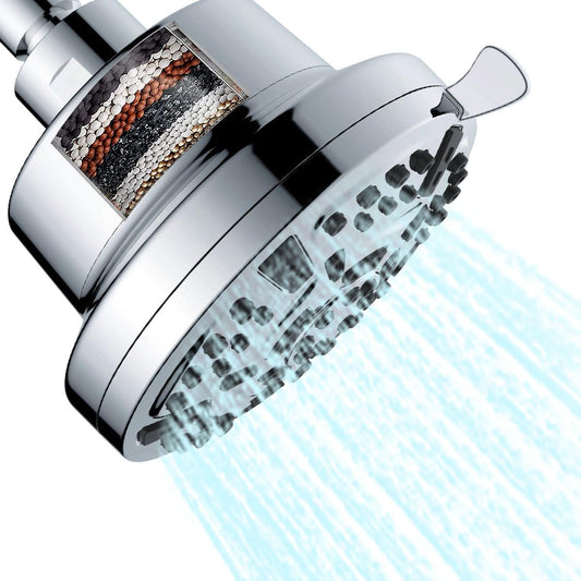 5-Inch Round Overhead Shower with 8 Functions & Integrated Filter - ABS Body, Chrome Finish, Wall/Ceiling Mounted
