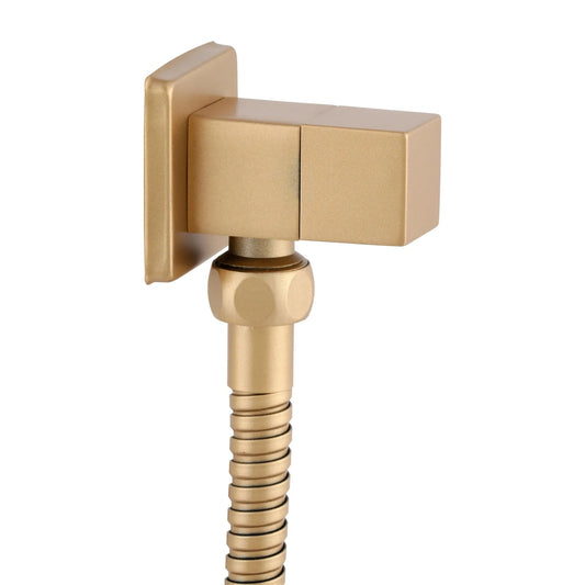 Square Angle Cock with Wall Flange in Brushed Gold Finish | Heavy-Duty Brass Made | Elegant Water Control