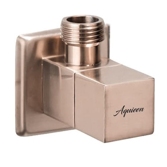Square Angle Cock with Wall Flange in Brushed Rose Gold Finish | Heavy-Duty Brass Made | Designer Water Valve