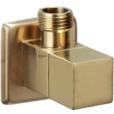 Square Angle Cock with Wall Flange in Gold Finish | Heavy-Duty Brass Made | Stylish Wall-Mounted Fixture