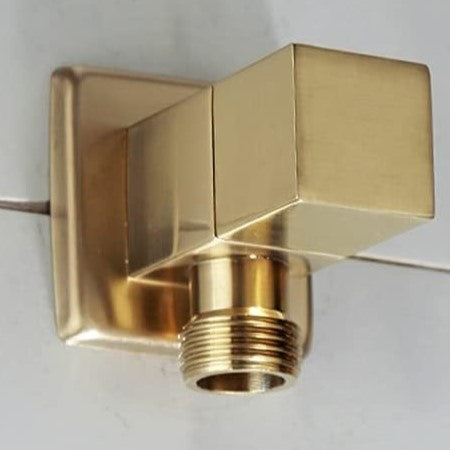 Square Angle Cock with Wall Flange in Gold Finish | Heavy-Duty Brass Made | Stylish Wall-Mounted Fixture
