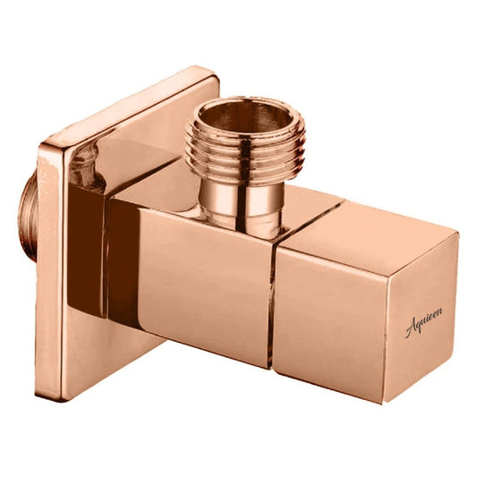 Square Angle Cock with Wall Flange in Rose Gold Finish | Heavy-Duty Brass Made | Decorative Plumbing Valve