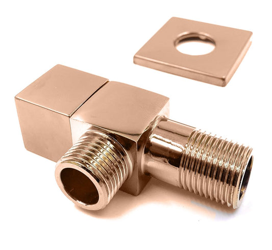 Square Angle Cock with Wall Flange in Rose Gold Finish | Heavy-Duty Brass Made | Decorative Plumbing Valve