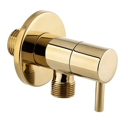 Round Angle Cock with Wall Flange in Gold Finish | Heavy-Duty Brass Made | Fluid Series | Decorative Fixture