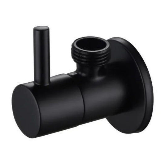 Round Angle Cock with Wall Flange in Matte Black Finish | Heavy-Duty Brass Made | Fluid Series | Modern Look