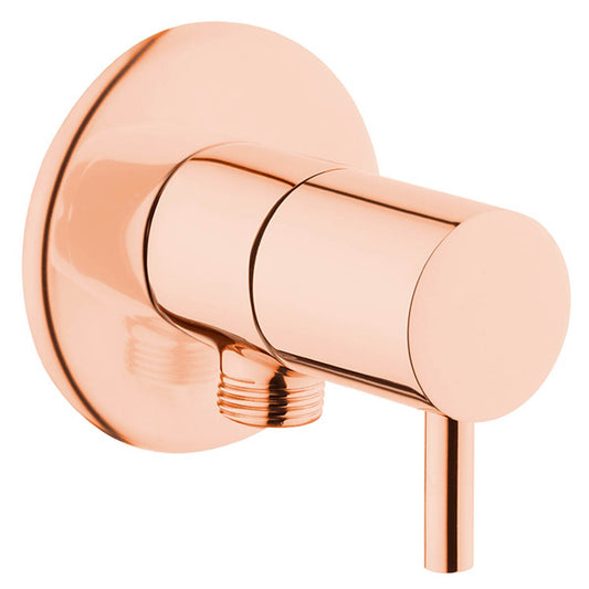 Round Angle Cock with Wall Flange in Rose Gold Finish | Heavy-Duty Brass Made | Fluid Series | Elegant Valve