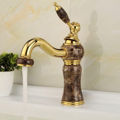 Deck Mounted Antique Style Basin Mixer Tap in Gold Finish | Heavy-Duty Brass Made | Hot & Cold Water Tap | Royal Style