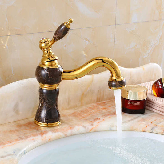 Deck Mounted Antique Style Basin Mixer Tap in Gold Finish | Heavy-Duty Brass Made | Hot & Cold Water Tap | Royal Style