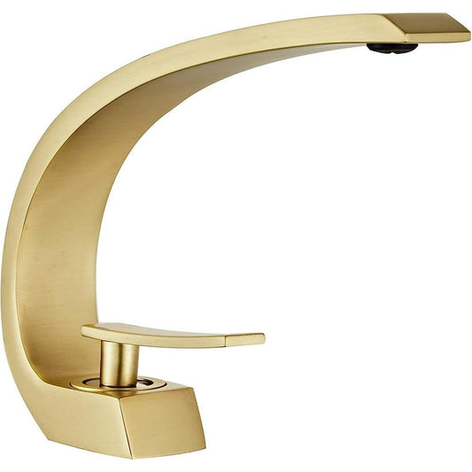 Deck Mounted Basin Mixer Tap in Gold Finish | Heavy-Duty Brass Made | Hot & Cold Water Tap | Arc Series