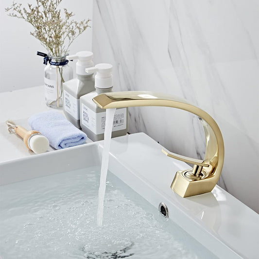 Deck Mounted Basin Mixer Tap in Gold Finish | Heavy-Duty Brass Made | Hot & Cold Water Tap | Arc Series