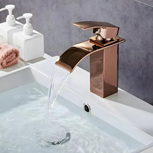 Deck Mounted Basin Mixer Tap in Rose Gold Finish | Heavy-Duty Brass Made | Hot & Cold Water Tap | Cascada Series