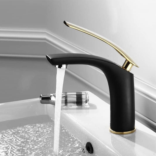Deck Mounted Basin Mixer Tap in Black & Gold Finish | Heavy-Duty Brass Made | Hot & Cold Water Tap | Premium Series