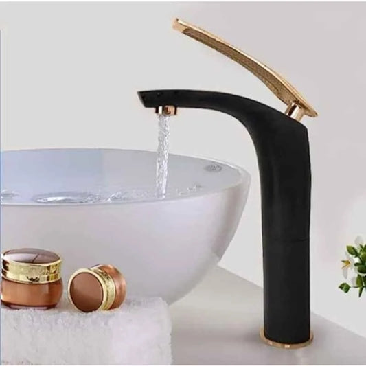 Deck Mounted Basin Mixer Tap in Black & Rose Gold Finish | Heavy-Duty Brass Made | Hot & Cold Water Tap | Premium Series