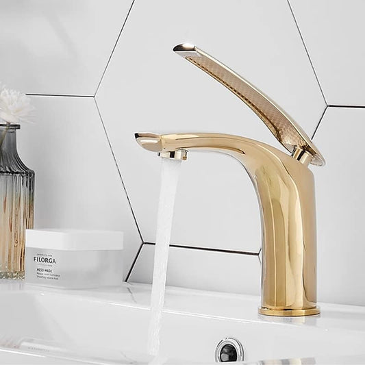 Deck Mounted Basin Mixer Tap in Gold Finish | Heavy-Duty Brass Made | Hot & Cold Water Tap | Premium Series