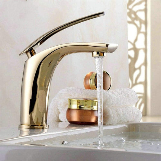Deck Mounted Basin Mixer Tap in Gold Finish | Heavy-Duty Brass Made | Hot & Cold Water Tap | Premium Series