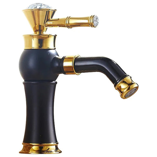 Deck Mounted Basin Mixer Tap in Black & Gold Finish | Heavy-Duty Brass Made | Hot & Cold Water Tap | Amaze Series