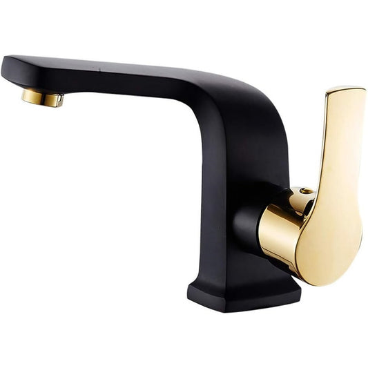 Deck Mounted Basin Mixer Tap in Black & Gold Finish | Heavy-Duty Brass Made | Hot & Cold Water Tap | Nexa Series